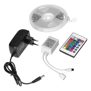 Zestaw taśma LED 12V 30L/m 100lm/m 7.2W/m IP20 RGB 5m + Sterownik RGB + Zasilacz 12V
