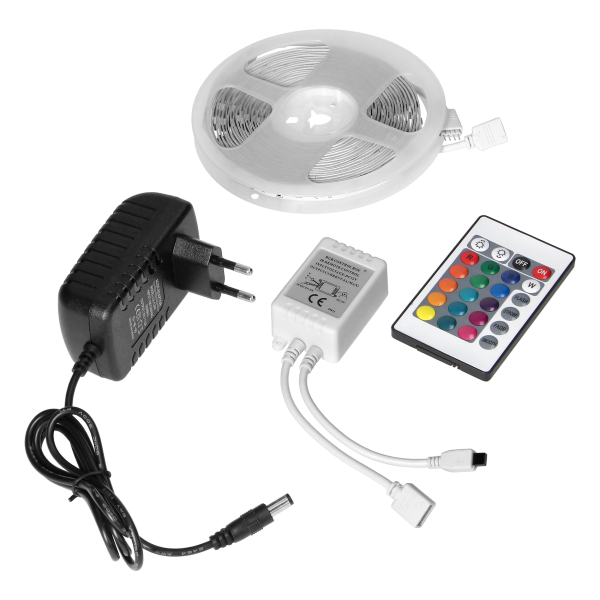 Zestaw taśma LED 12V 30L/m 100lm/m 7.2W/m IP20 RGB 5m + Sterownik RGB + Zasilacz 12V