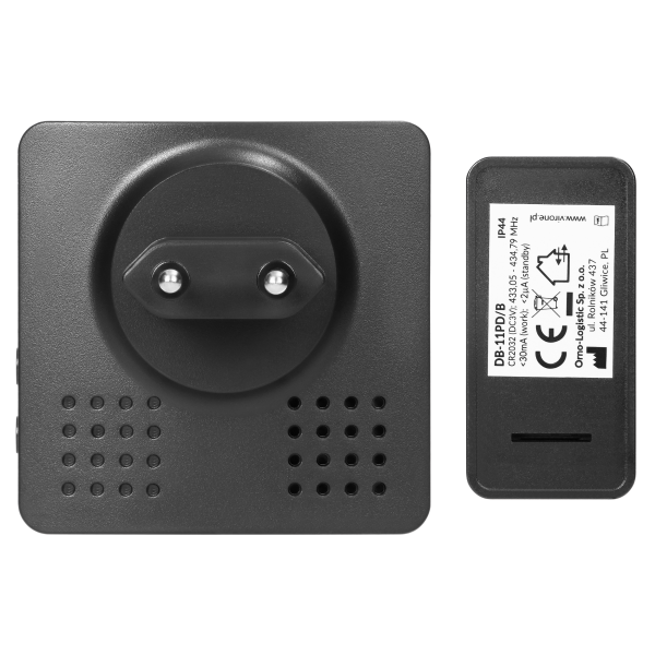 ENGA AC, wireless mains-powered doorbell, learning system, 38 sounds, 200m, black