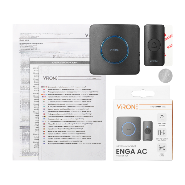 ENGA AC, wireless mains-powered doorbell, learning system, 38 sounds, 200m, black