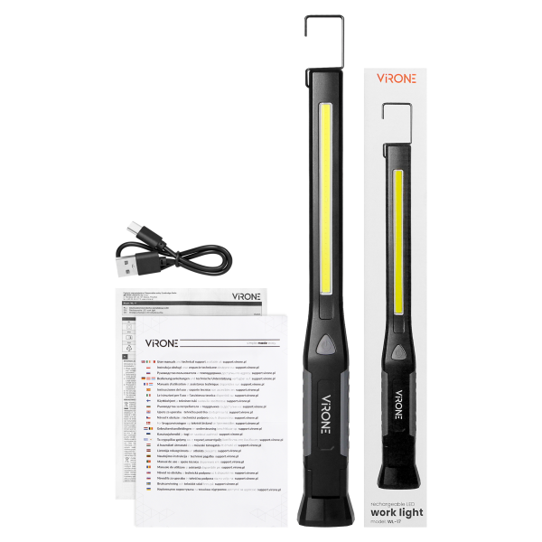 Rechargeable LED work light, 400lm+100lm, 1200mAh, magnet, hook