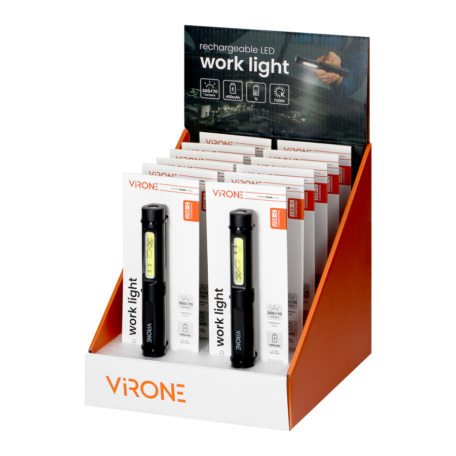 Rechargeable LED work light, 5+3W, 300lm+70lm, 600mAh, magnet, clip