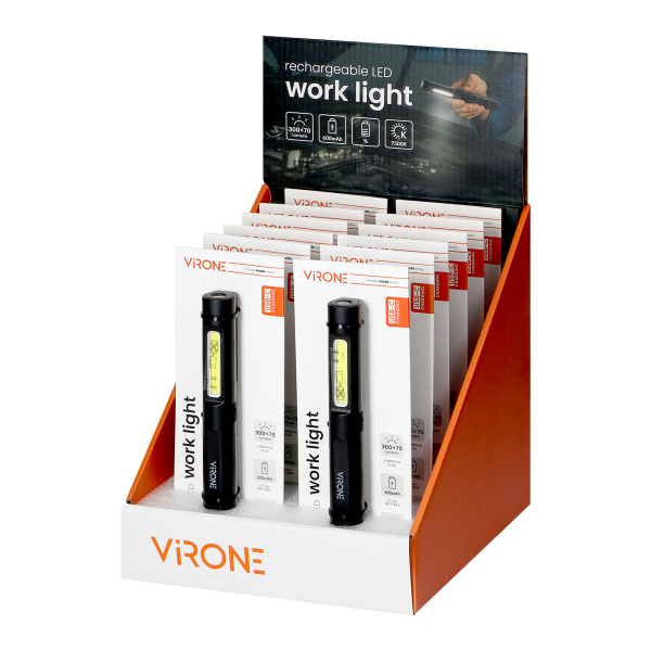 Rechargeable LED work light, 5+3W, 300lm+70lm, 600mAh, magnet, clip