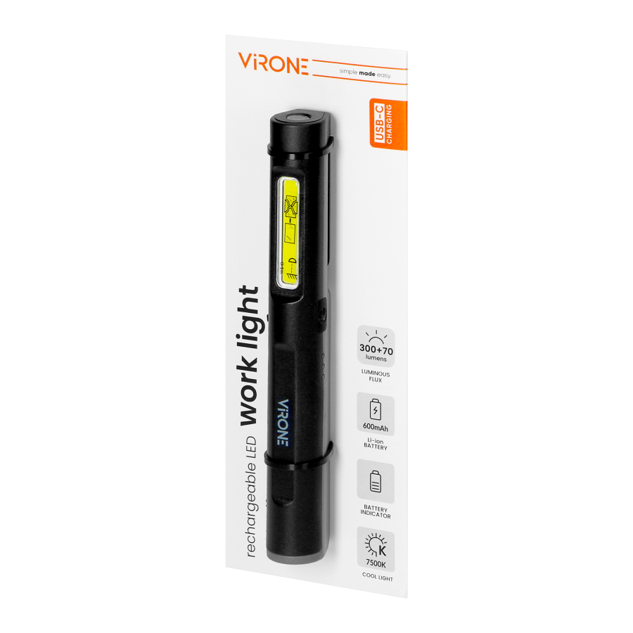 Latarka warsztatowa LED, 5+3W, 300lm+70lm, 600mAh, magnes, klips