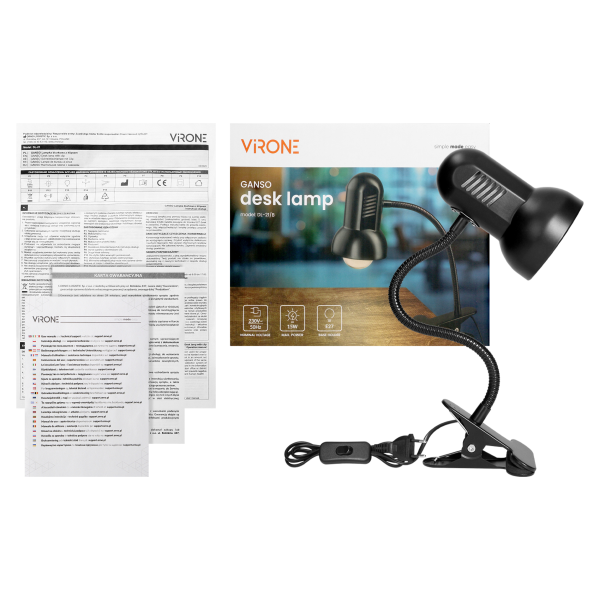 GANSO, desk lamp with clip, flex, 15W, E27, black