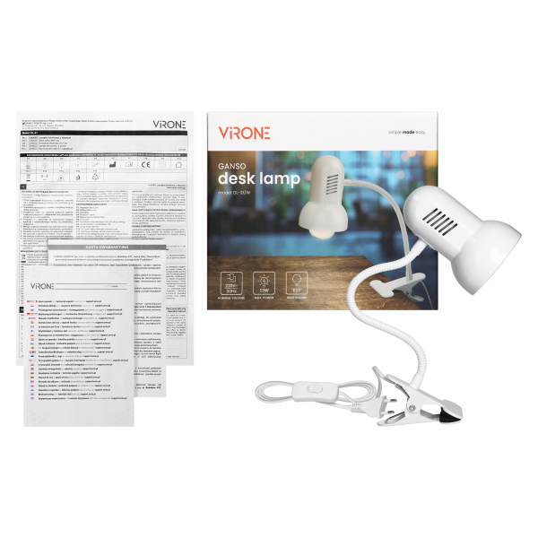 GANSO, desk lamp with clip, flex, 15W, E27, white