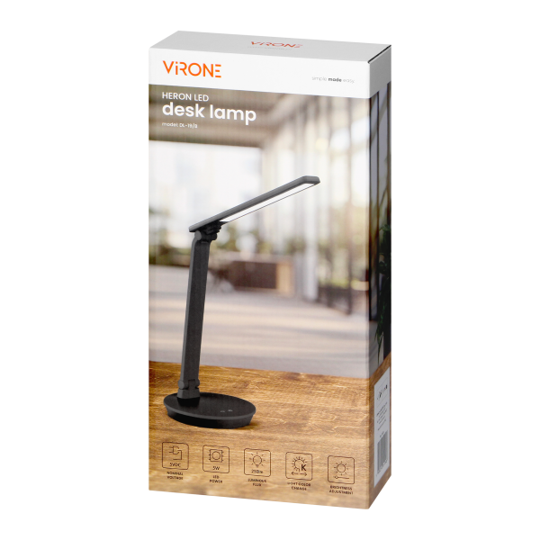 HERON LED, desk lamp, 5W, 250lm, 2700-6500K, light color changing, dimmable function, black
