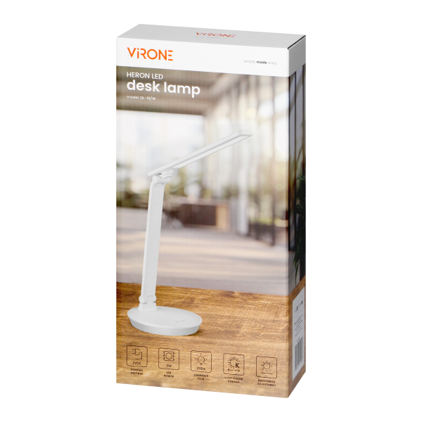 HERON LED, desk lamp, 5W, 250lm, 2700-6500K, light color changing, dimmable function, white