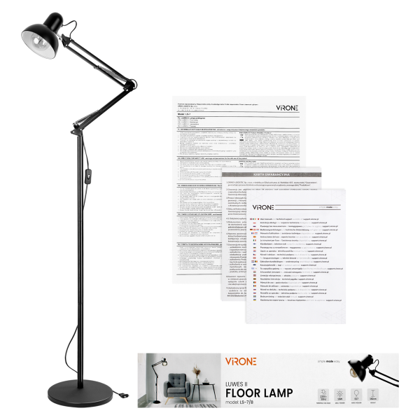 LUWES II, floor lamp, E27, max. 18W, 182 cm, black
