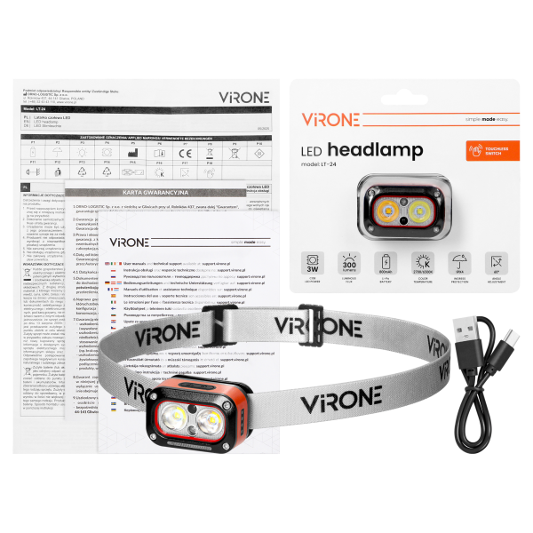 LED Headlamp with motion sensor, 300lm, 800mAh, CCT, movable head