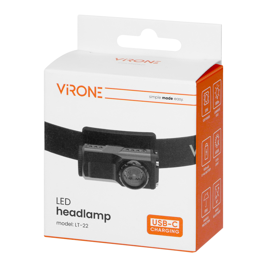 LED Headlamp 10W, 800lm, 900mAh, movable head with clip
