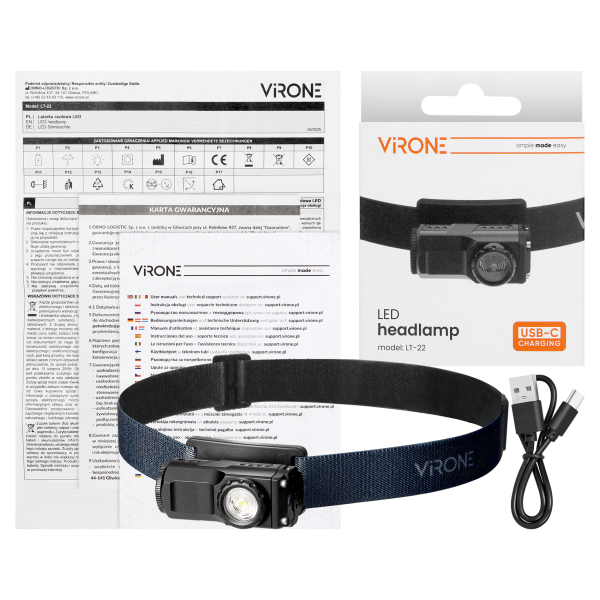 LED Headlamp 10W, 800lm, 900mAh, movable head with clip