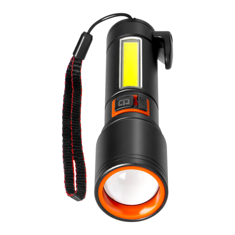 Emergency flashlight, 270/105lm, 1200mAh, seat belt cutter, window breaker