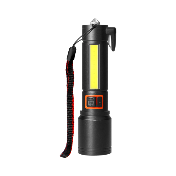 Emergency flashlight, 270/105lm, 1200mAh, seat belt cutter, window breaker