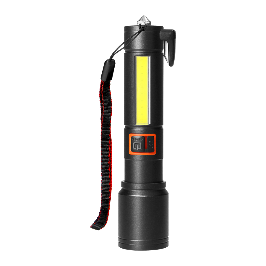 Latarka LED, 270/105lm, 1200mAh, przecinak do pasów, młotek bezpieczeństwa