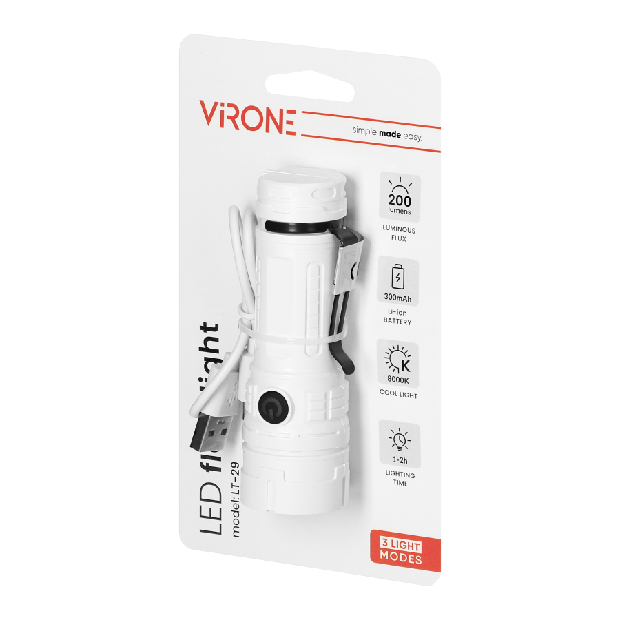 LED flashlight, 200lm, 300mAh, clip