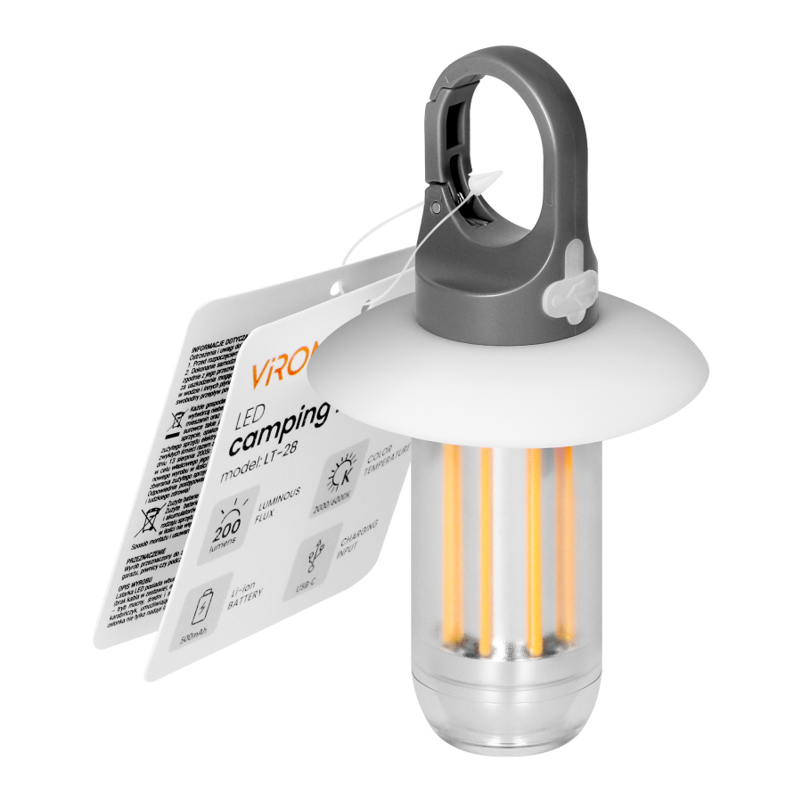 LED Camping light, 200lm+120lm, 500mAh, 2000K/6000K, carabiner, protective cap