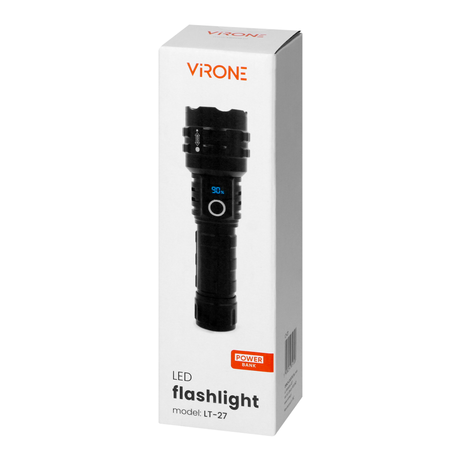 LED flashlight 15W, 1200lm, 3000mAh, zoom function, digital battery indicator