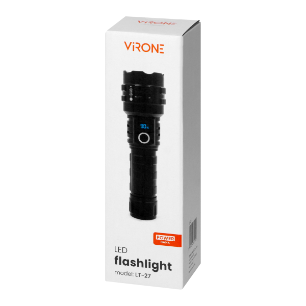 Latarka LED 15W, 1200lm, 3000mAh, funkcja zoom, cyfrowy wskaźnik baterii