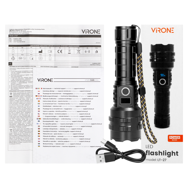 Latarka LED 15W, 1200lm, 3000mAh, funkcja zoom, cyfrowy wskaźnik baterii