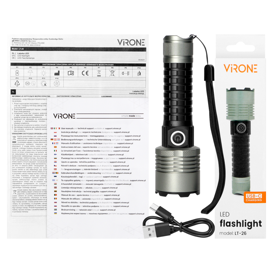 LED flashlight 20W, 1000lm, 2000mAh, zoom function