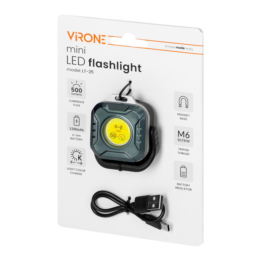 Mini LED COB flashlight, 500lm, 1200mAh, CCT