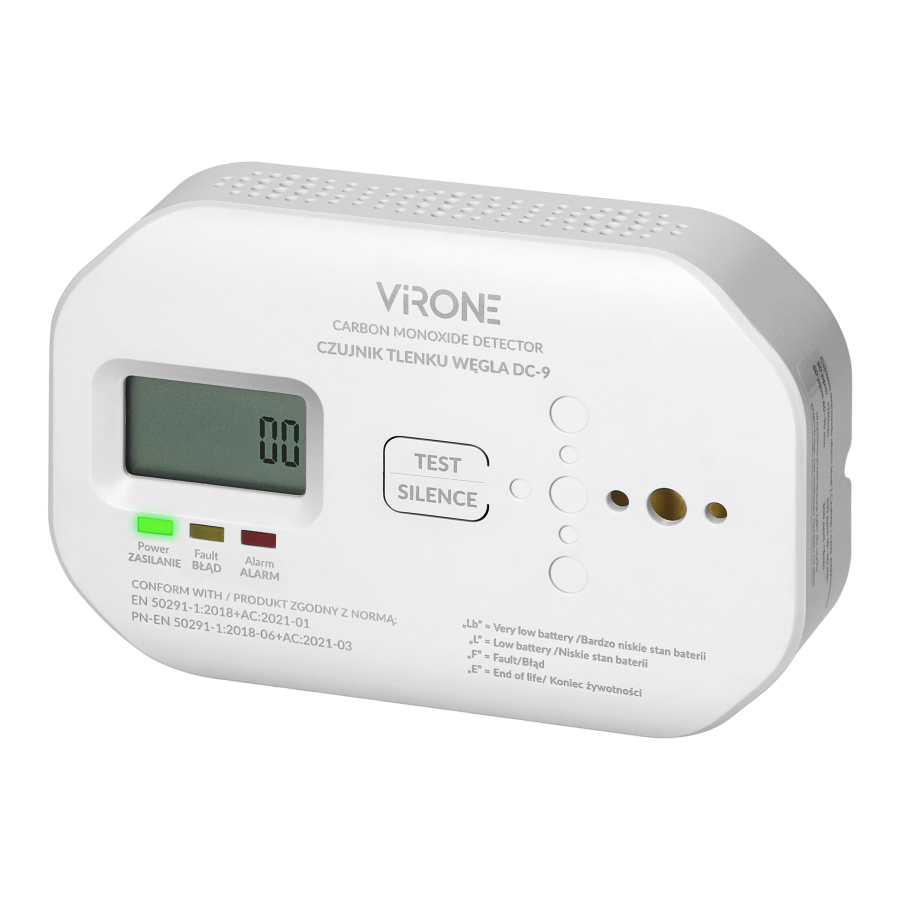 Battery-powered carbon monoxide detector, 2xAA, sensor lifetime 10 years