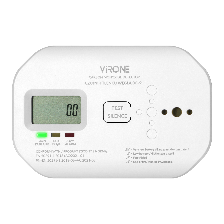 Battery-powered carbon monoxide detector, 2xAA, sensor lifetime 10 years
