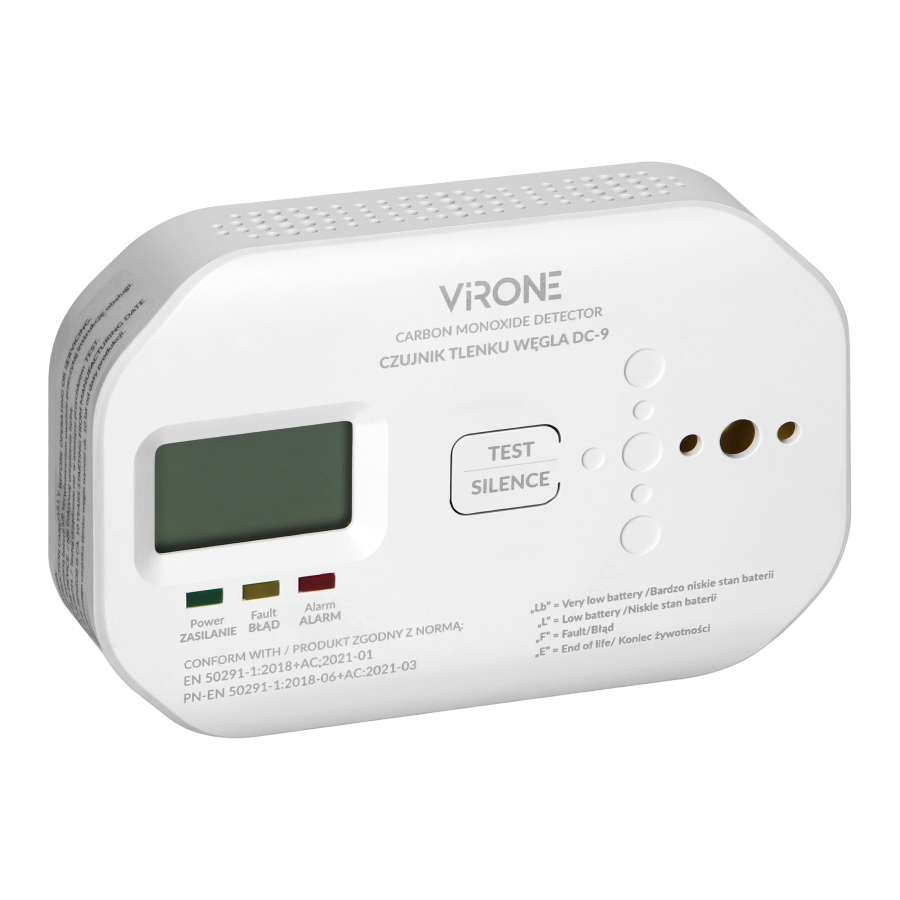 Battery-powered carbon monoxide detector, 2xAA, sensor lifetime 10 years