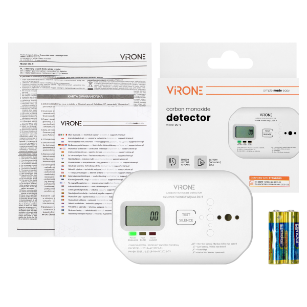Battery-powered carbon monoxide detector, 2xAA, sensor lifetime 10 years