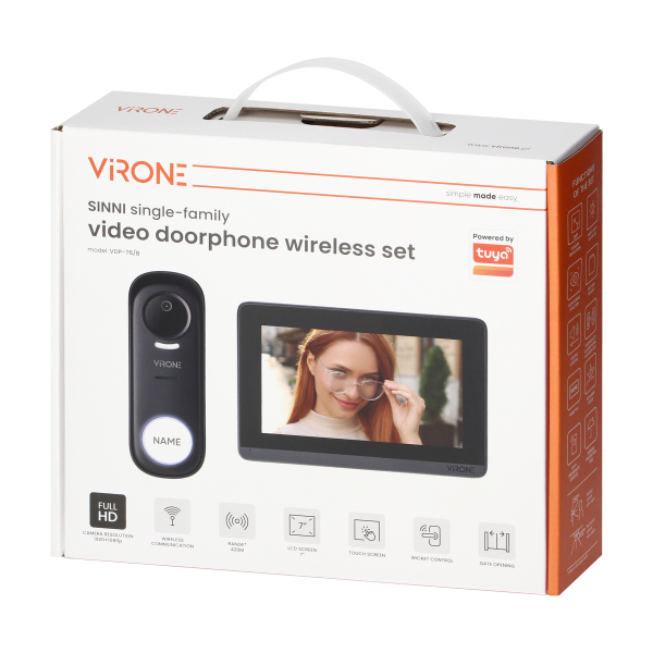 SINNI, zestaw wideodomofonowy jednorodzinny, bezprzewodowy, 420m, 7", Wi-Fi, ekran dotykowy, Full HD