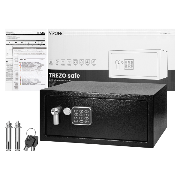 TREZO safe with electronic code, laptop