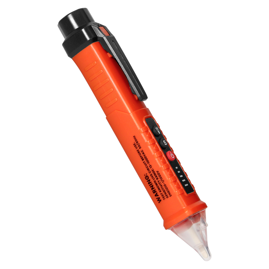 Inductive voltage tester with flashlight, 12-1000V AC/DC, orange