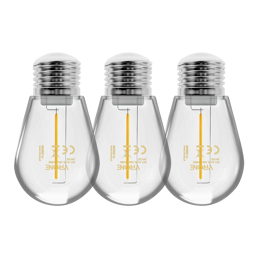 Set of 3 LED bulbs 0.1 W, 24 V, E27, 3000 K