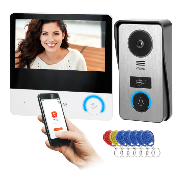 AVONI single-family video doorphone set, 4-wire, 7", dual-band Wi-Fi, touch screen, 2K, RFID