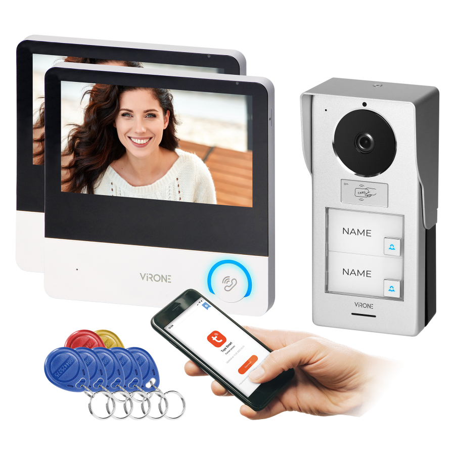 AVONI MULTI two-family video doorphone set, 4-wire, 7", dual-band Wi-Fi, touch screen, 2K, RFID