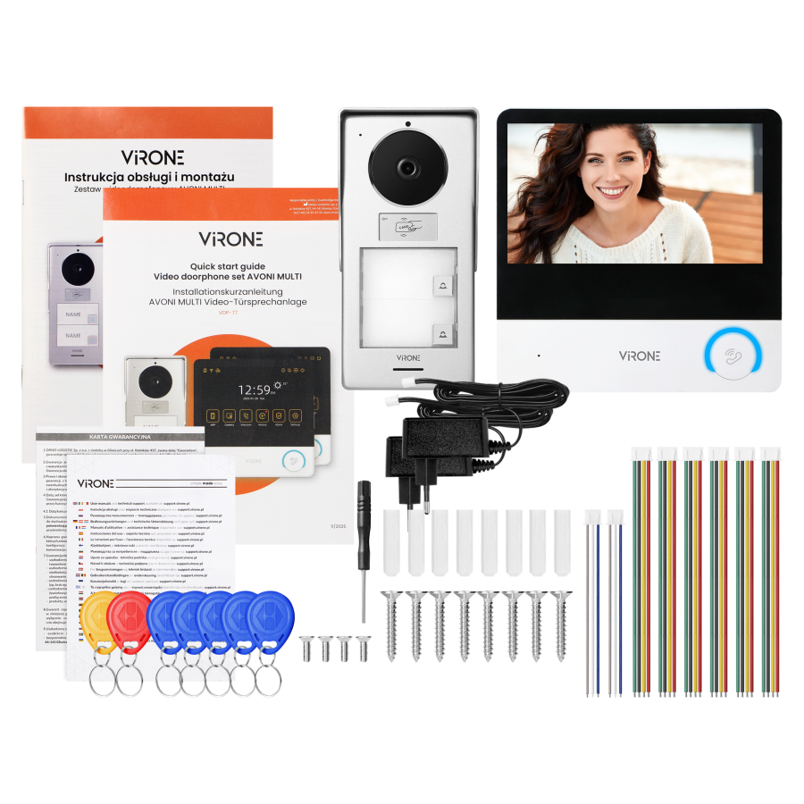 AVONI MULTI two-family video doorphone set, 4-wire, 7", dual-band Wi-Fi, touch screen, 2K, RFID
