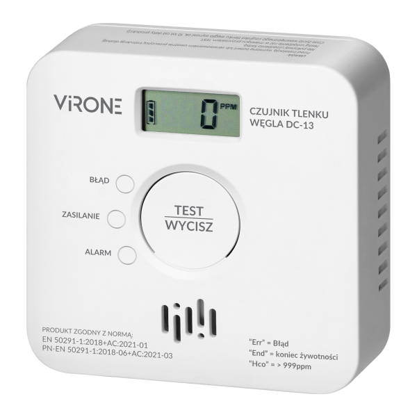 Battery-powered carbon monoxide detector, 2xAA, 10-years sensor lifetime