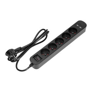  Listwa przeciwprzepięciowa, 5 gniazd 2P+Z (Schuko), kabel 3x1,5mm2, długość 1,5m, z wyłącznikiem podświetlanym...