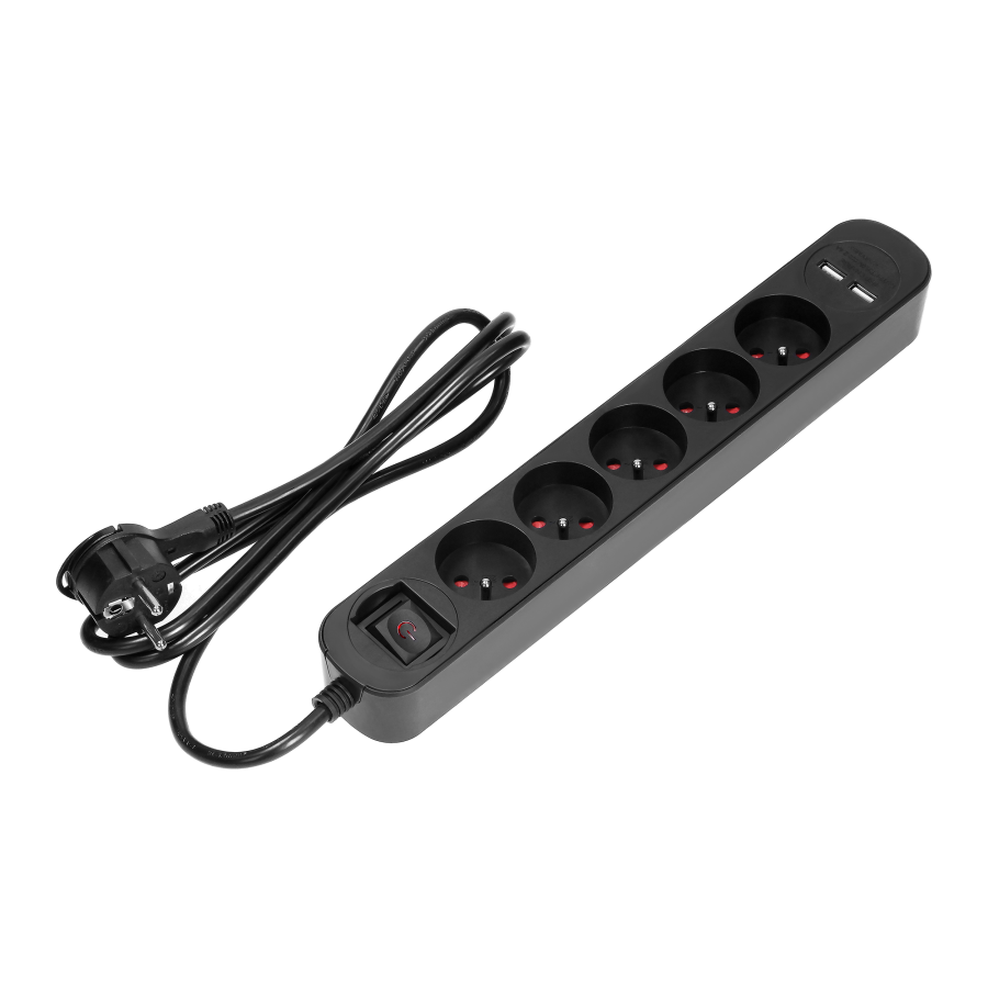  Listwa przeciwprzepięciowa, 5 gniazd 2P+Z (Schuko), kabel 3x1,5mm2, długość 1,5m, z wyłącznikiem podświetlanym...