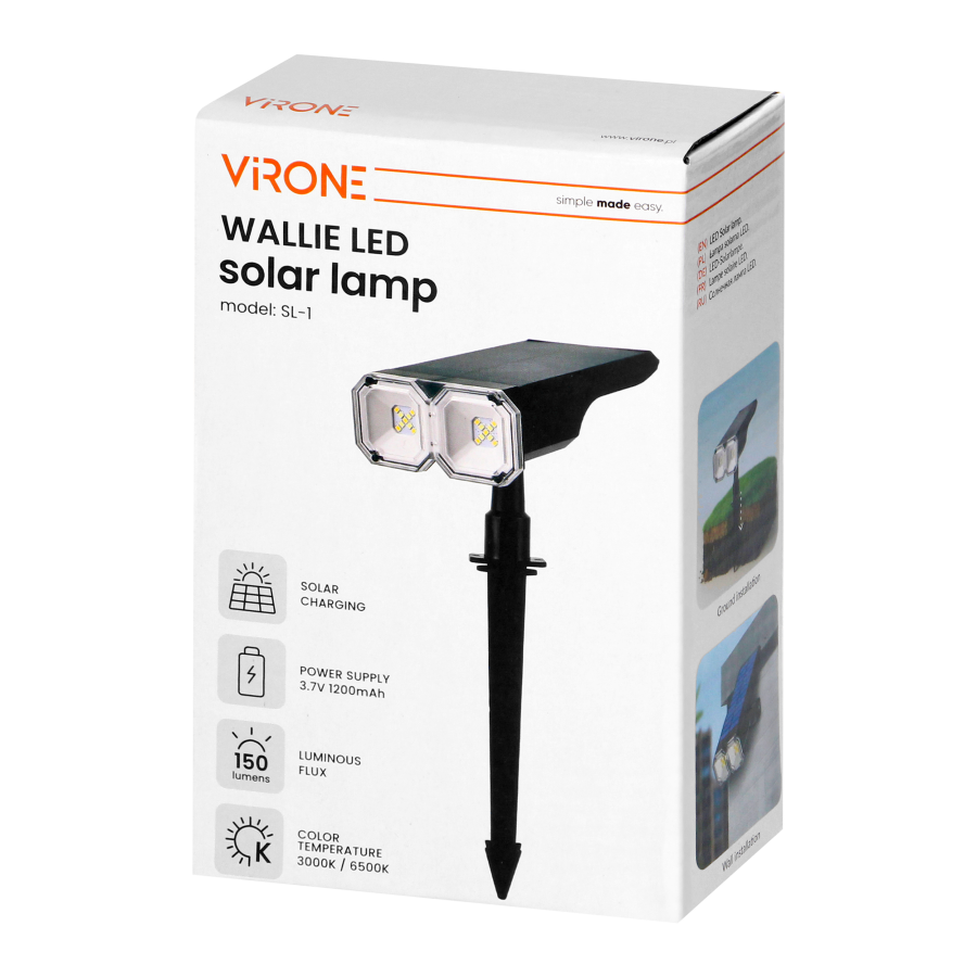 WALLIE LED Solar lamp 2-in-1 ,2 W, 150 lm, IP54, 3000/6500 K, 1200 mAh
