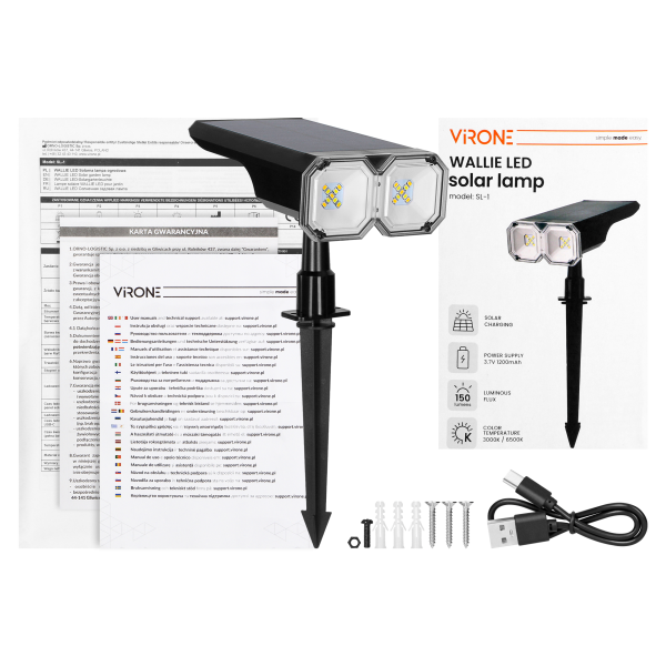 WALLIE LED Solar lamp 2-in-1 ,2 W, 150 lm, IP54, 3000/6500 K, 1200 mAh