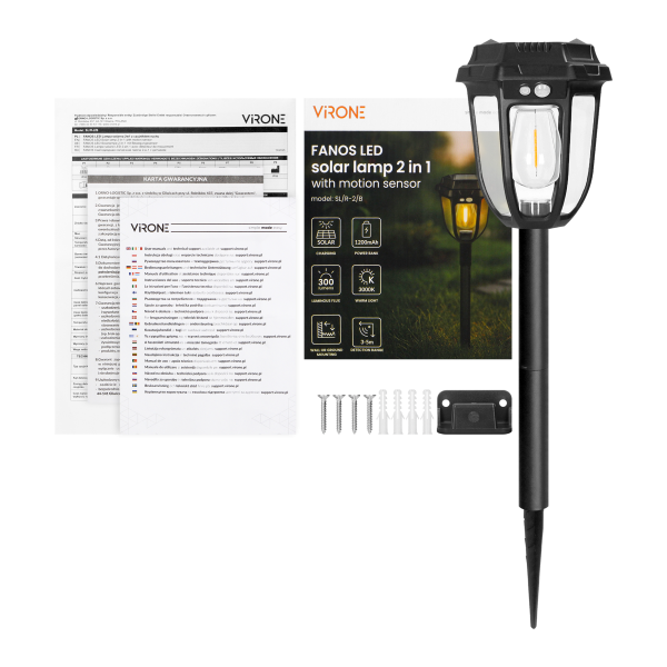 FANOS LED Solar lamp 2-in-1 with motion sensor, 300 lm, IP44, 3000 K, 1200 mAh
