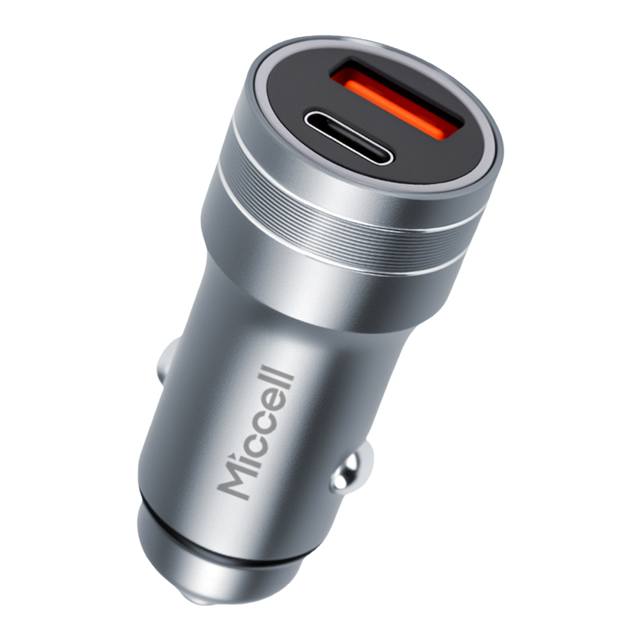 Car charger Miccell VQ-C48, 48W, USB-A + USB-C, grey
