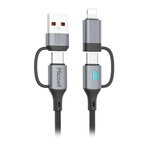 Kabel USB-A/C - USB-C/Lightning Miccell VQ-D145, 240W, 1m, czarny