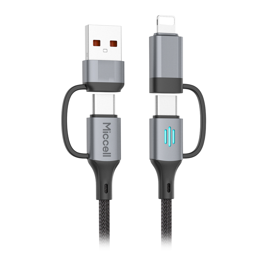 USB-A/C to USB-C/Lightning cable Miccell VQ-D145, 240W, 1m, black
